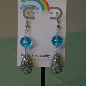 Silver Chunky Resin Teardrop with Blue Accent Bead