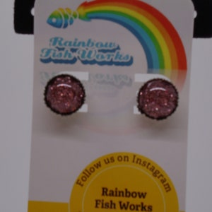 Rose Gold Glitter in Gunmetal Crown Setting Earrings