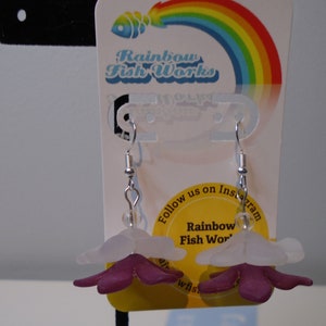 Mauve and White Flower Dangle Earrings