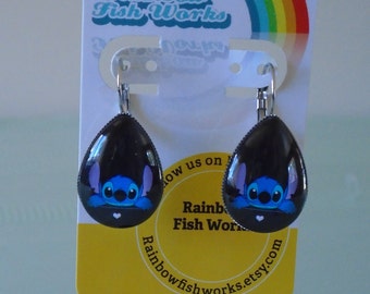 Blue Alien Queen Sized Teardrop Earrings