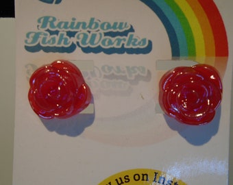 Shiny Red Rose Stud Earrings
