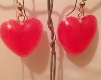 Pink Resin Heart Earrings