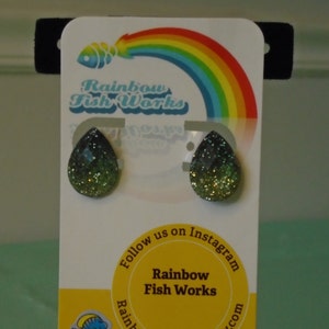 Dark Green to Light Green Ombre Large Teardrop Earrings