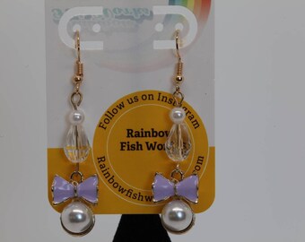 Purple Bow Dangle Earrings