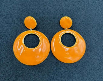 Pendientes llamativos de aro circular naranja vintage
