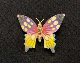 Broche vintage coreano de mariposa pintada a mano con glaseado de azúcar - década de 1960