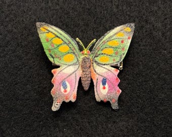 Broche vintage coreano de mariposa esmaltada pintada a mano con efecto glaseado, de la década de 1960.