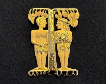 Broche vintage "JJ" de Adán y Eva en tono dorado - década de 1980