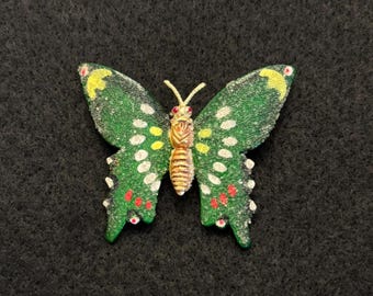 Broche vintage coreano de mariposa pintada a mano con glaseado de azúcar - década de 1960