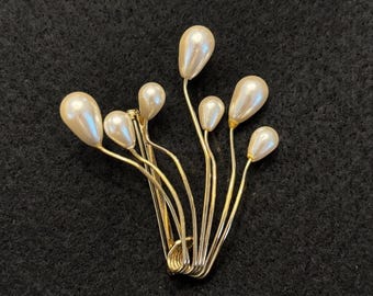 Broche vintage "Napier" con forma de perla sintética en tono dorado - Años 70-90