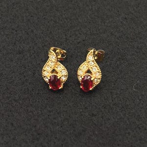Vintage "Roman" Gold-toned Rhinestone and Faux Ruby Earrings