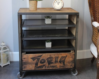 Media Cart – Reclaimed Wood and Metal Shelves