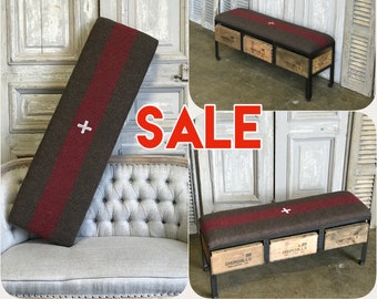 SWISS ARMY Wool Blanket Storage Bench - Custom Made Ottoman