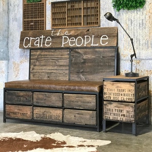 Side Table, Zoria Farms Accent Table - Reclaimed Wood and vintage wood crates