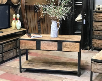 Entry Table or Wine Console Table | Reclaimed Wood and WINE crates || Custom Crate Furniture