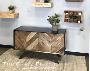 Mid-Century Modern Credenza - Steel Case and Reclaimed Wood Sliding Doors - Custom Made Furniture