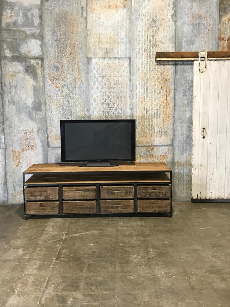 The Henry Dark Buffet / TV Console Vintage Wood Crates & Etsy