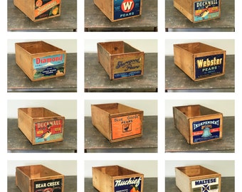 Wood Crates Vintage Pear Boxes with Colorful Advertising Labels