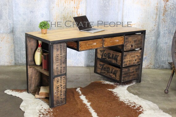 The Zoria Desk With Side Shelves Custom Made Furniture Etsy