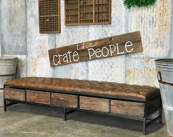 Bench Distressed Leather Tufted  | The Grande- Custom Made Furniture