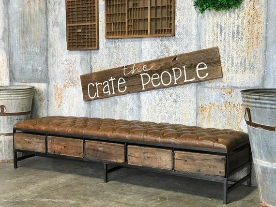 Distressed leather bench deals