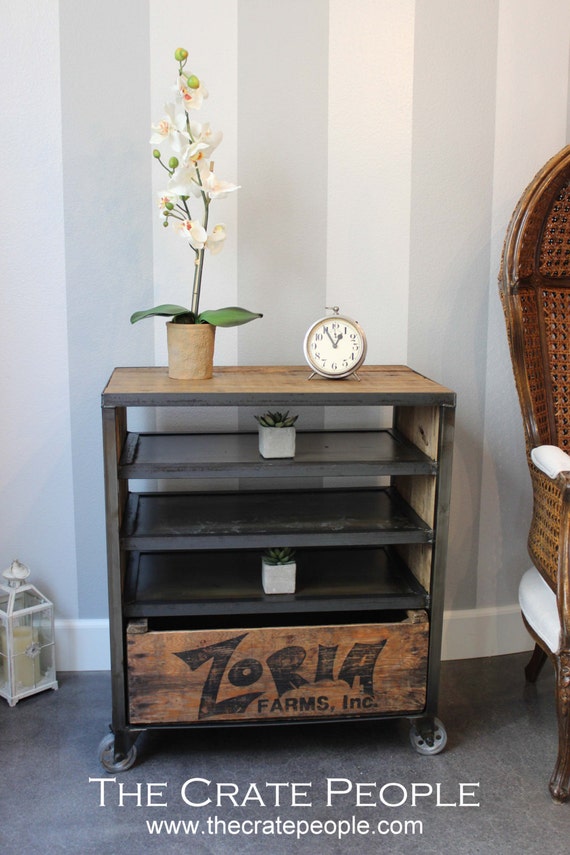 Media Cart Wood Crate Design Custom Crate Furniture Vintage Wood
