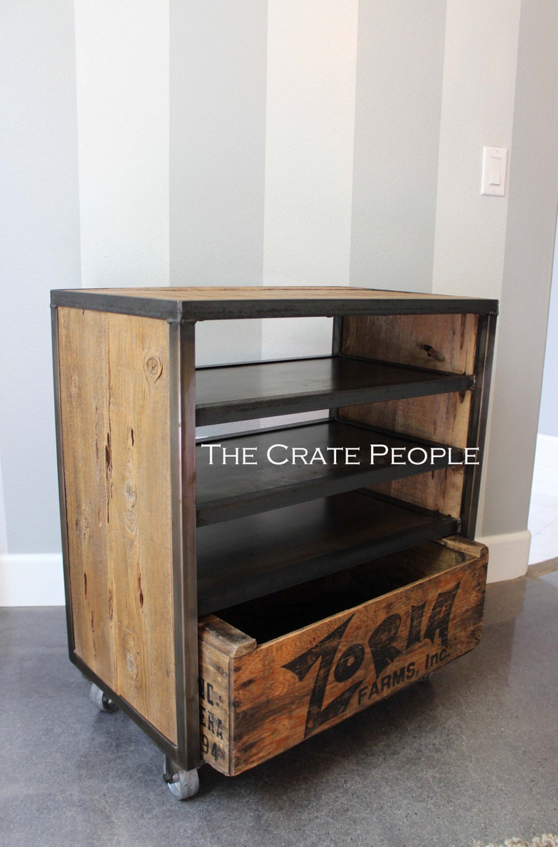 Media Cart Wood Crate Design Custom Crate Furniture Etsy