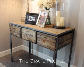 Entry Table Zoria Farm Crates - Custom Crate Furniture -- Vintage Wood Crates and Reclaimed Wood