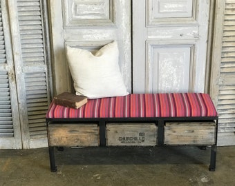 Peruvian Andean Textile Crate Bench - Custom Made Ottoman