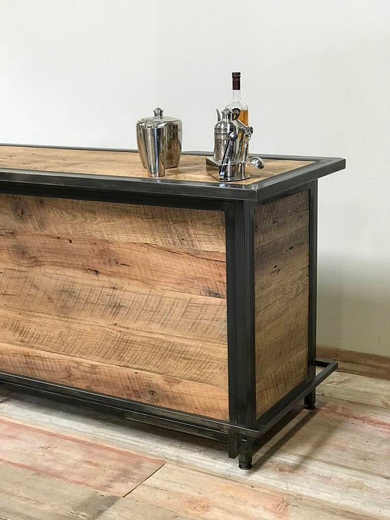 Reclaimed wood bar made from old barn wood