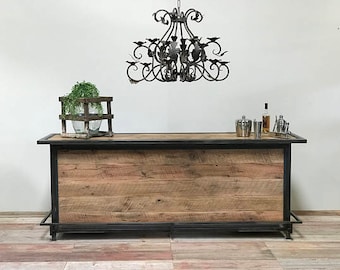 Liquor Bar - Custom Made furniture - 100+ yr old Barn Wood - Industrial Iron