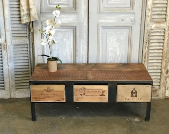 French Wine Crate Coffee Table, Reclaimed Wood Top
