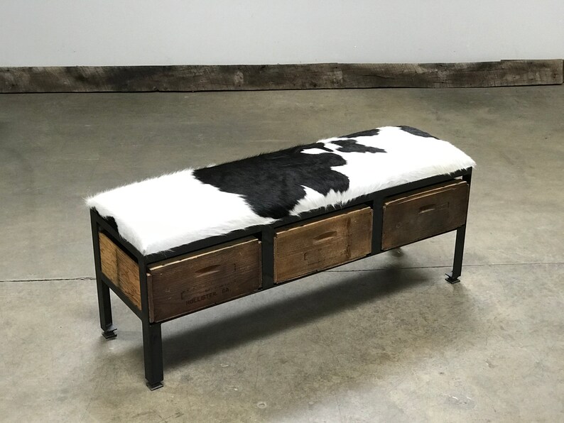 Genuine Cowhide Storage Bench Custom Made Ottoman Etsy