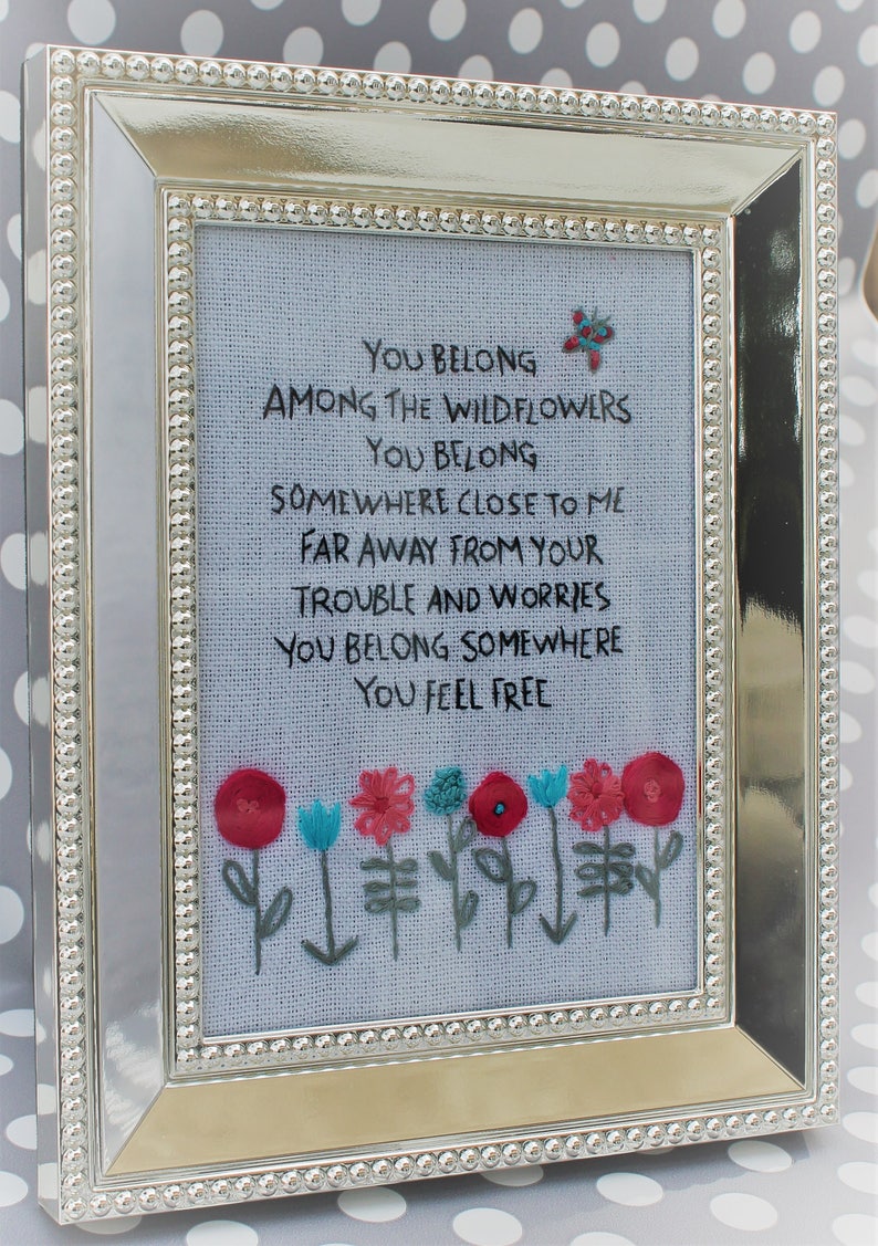 TOM PETTY WILDFLOWERS lyrics handembroidered custom colors Etsy