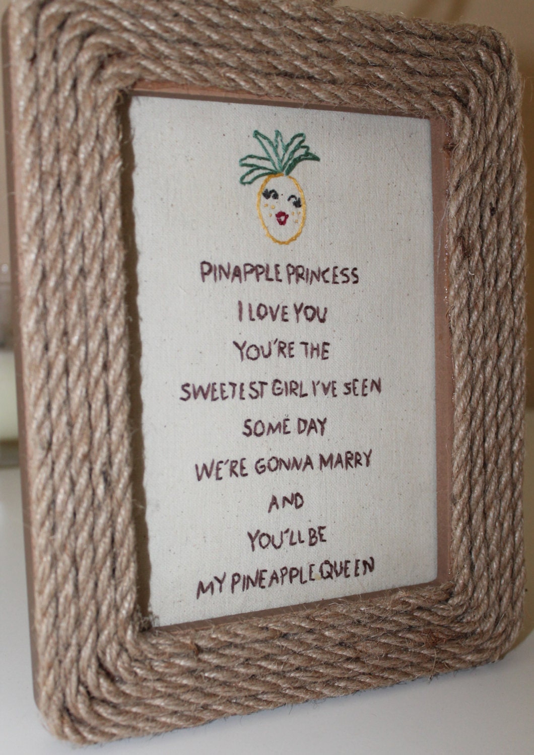 Pineapple Princess Handmade Embroidered 5x7 Unique Gift Etsy