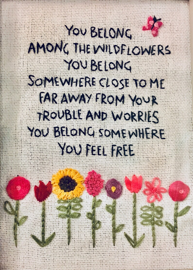 TOM PETTY WILDFLOWERS lyrics handembroidered custom colors Etsy
