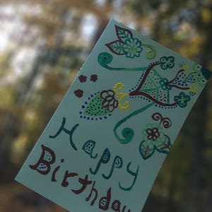 Tarjeta de cumpleaños pintada a mano, tarjeta nature feel, tarjeta de cumpleaños hecha a mano, tarjeta de cumpleaños familiar o de amigo