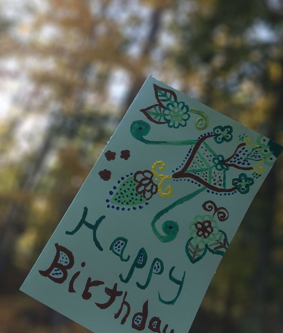 Hand Painted Birthday Card, Nature Feel Card, Handmade Birthday Card