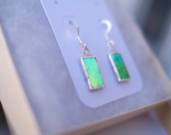 Dichroic Stained Glass Rectangle Earrings