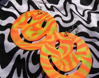 Super XL Smiley's | Handcut Polymer Clay Rave Earrings | Skanking Swede | UV Neon Earrings