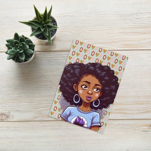 Carte de voeux scintillante fille noire - Câlins et bisous XOXO