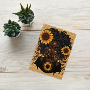 Funkelnde schwarze Mädchen Grußkarte - Sunflower Love