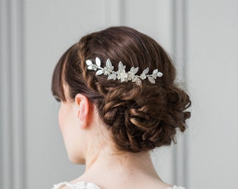 Delia flower and leaf comb, Bridal Flower Comb, Silver Leaf Comb, Bridal Comb, Boho Headpiece #208