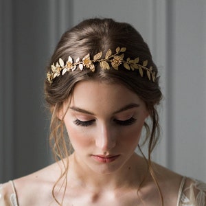 Climbing Vine Headband, Leaf Bridal Headband, Leaf Halo, Gold Leaf Headpiece, Leaf Crown #109
