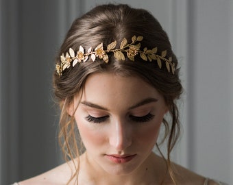 Climbing Vine Headband, Leaf Bridal Headband, Leaf Halo, Gold Leaf Headpiece, Leaf Crown #109