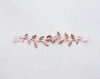 Laurel Leaf Garter, rose gold garter, modern garter, vine garter, leaf garter, gold garter, wedding garter, toss garter #500