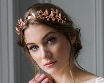 Delicate Leaf Tiara, Rose Gold Tiara, Leaf Headpiece, Rose Gold Bridal Headband, Bridal Tiara #102