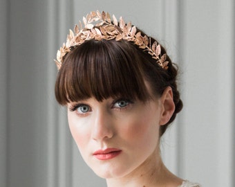 Greek Goddess Crown, Rose Gold Bridal Crown, Leaf Crown, Bridal Leaf Tiara, Boho Headpiece #100