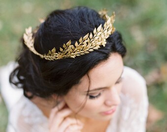 Edwardian Leaf Circlet, Bridal Crown, Gold Flower Crown, Leaf Coronet, Halo Crown, Gold Tiara #106