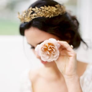 Edwardian Leaf Circlet, Bridal Crown, Gold Flower Crown, Leaf Coronet, Halo Crown, Gold Tiara 106 image 2